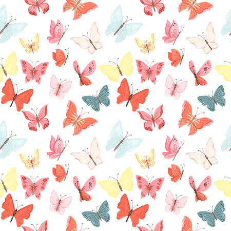 Butterfly watercolor seamless pattern illustration for kidsの写真素材