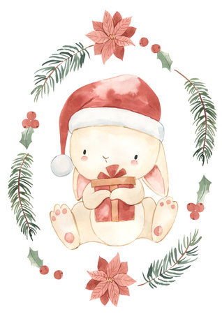 watercolor bunny template for nursery, baby shower, invitation for birthday partyの写真素材