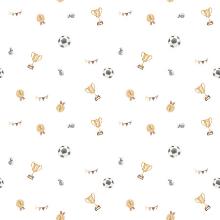 watercolor football seamless pattern illustration for kidsの写真素材