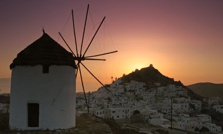 traditional cycladic architecture, old windmill in ios, greeceの写真素材