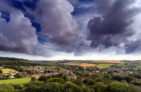 English countryside view over Cerne abbas villageの写真素材
