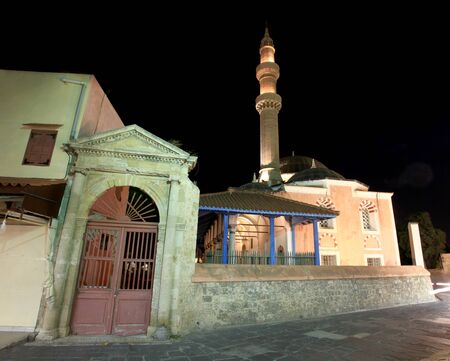 Historic mosque in Rhodes old Town at nightimeの写真素材