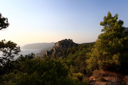 Monolithos Venitian Castle on the west coast of Rhodes in Greeceの写真素材