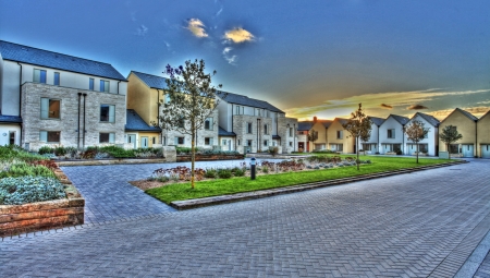 Sustainable housing on Portland in Dorset Englandの写真素材
