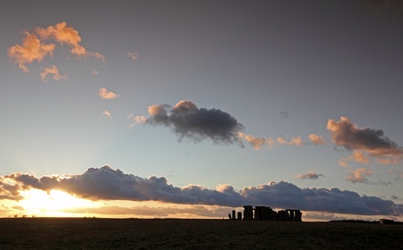 Ancient stoneage monument of stonehenge at sunset in wiltshireの写真素材