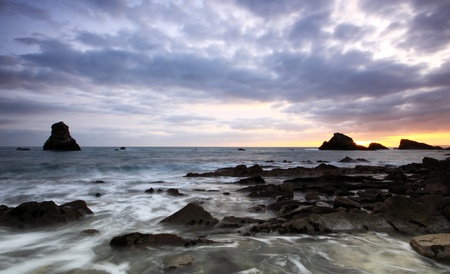 Rocks at Mupe Bay at sunset, Dorsetの写真素材