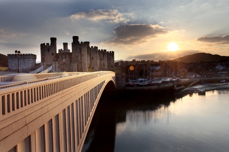 Conwy castle at dusk in north Wales UKのeditorial素材