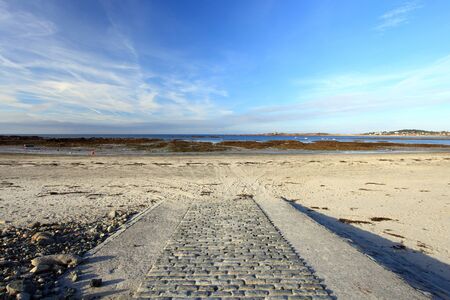 Geurnsey Cobo Bay channel Islands United Kingomの写真素材