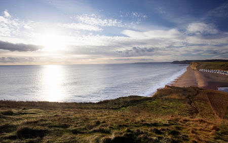 West Bay and Burton Bradstock Cliffs on the south English coast in Dorsetの写真素材