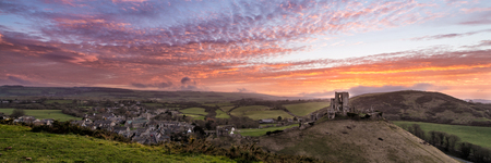 Corfe Castle Sunsetの写真素材