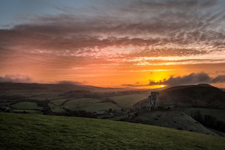 Corfe Castle Sunsetの写真素材