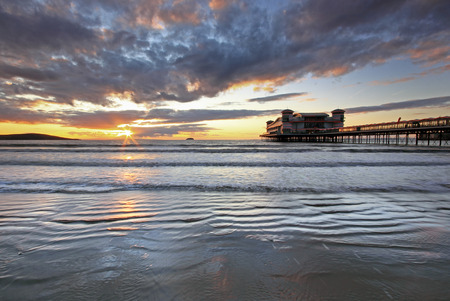 Somerset, England, Weton Super Mare at sunsetの写真素材