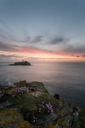 Godrevy Lighthouse Cornwall by Sunsetの写真素材