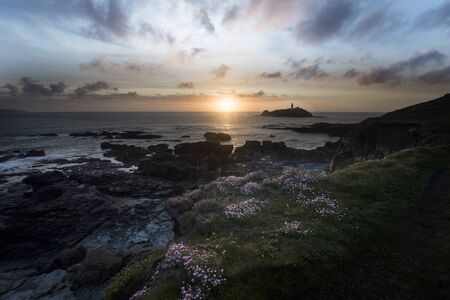 Godrevy Lighthouse Cornwall by Sunsetの写真素材