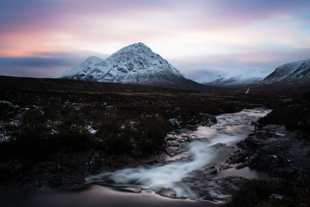 Buachaille Etive Mor Couldren Falls Gencoe Sunsetの写真素材