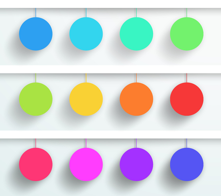 Vector Set Of 3d Blank Colorful Circle Frames Hangingのイラスト素材