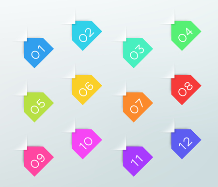 Number Bullet Points In Angled Notes Vector 1 to 12のイラスト素材