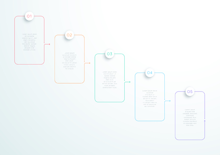 5 Step Vector Flat Thin Line Text Boxes Linked Togetherのイラスト素材