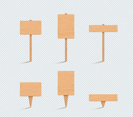 Wooden Sign Plain Empty 3d Vector Illustration Setのイラスト素材
