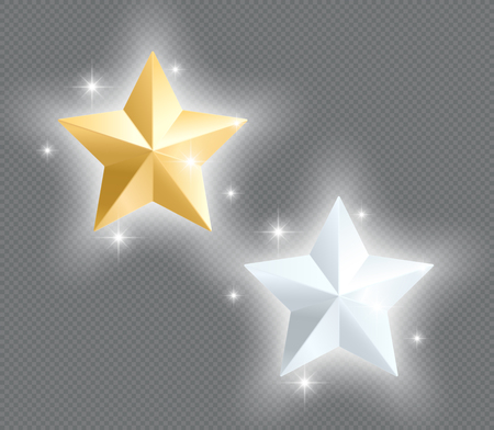 3d Metal Stars Gold Silver Glowing Vector Elementsのイラスト素材