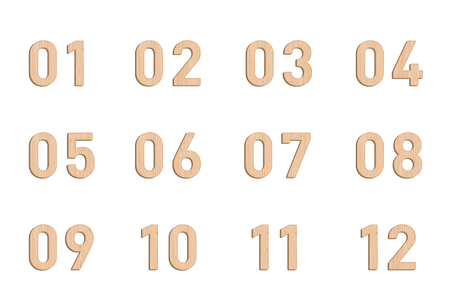 Wooden Number Elements Set 1 to 12 Vector 3d Illustrationのイラスト素材
