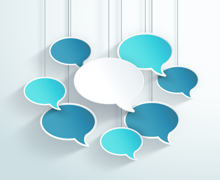 Speech Bubbles Hanging On Strings Colorful 3d Vectorのイラスト素材