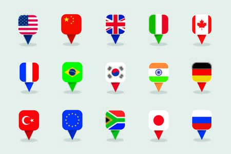 World Flags 3d Square Label Marker Shapes Vector Setのイラスト素材
