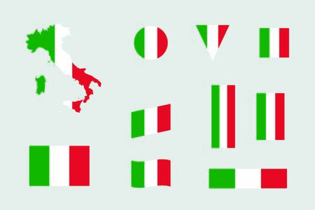 Italian Flag Icon Different Shapes Italy Map Vector Setのイラスト素材