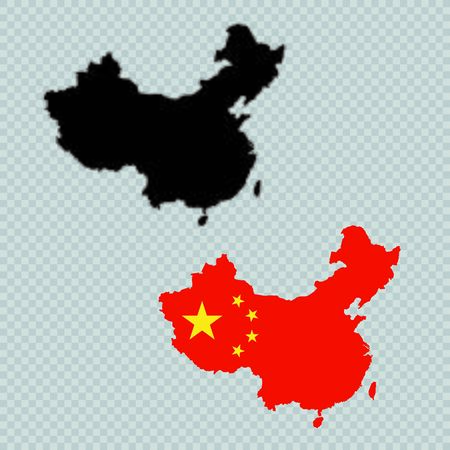 China Solid Black Detailed Map Vector With Chinese Flagのイラスト素材