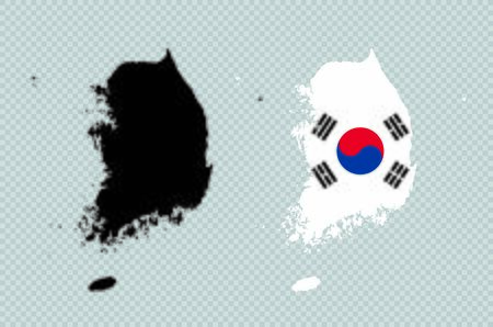 South Korea Black Detailed Map Vector With Korean Flagのイラスト素材