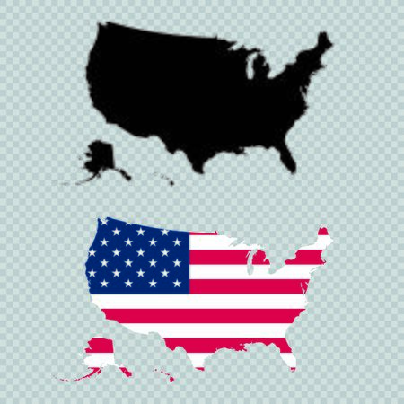 USA Solid Black Detailed Map Vector With American Flagのイラスト素材