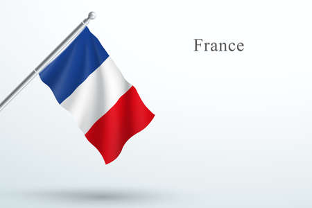 France Flag Waving Hanging Down 3d Flagpole Vectorのイラスト素材