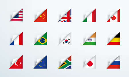 World Flags Peel Back Paper Corner 3d Vector Setのイラスト素材