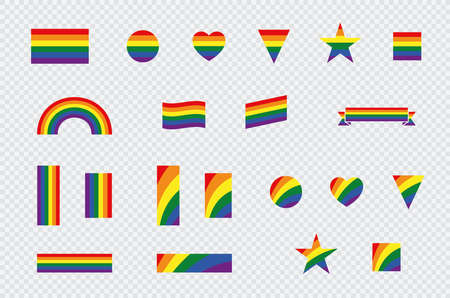 LGBT Gay Pride Rainbow Flag Flat Icon Shapes Vector Setのイラスト素材