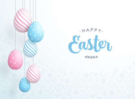 Happy Easter Message Colorful Hanging Easter Egg Elementsのイラスト素材