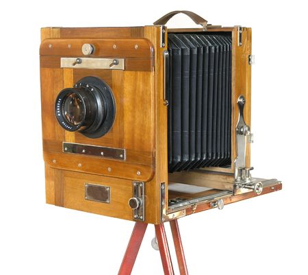 vintage box camera with a wooden body