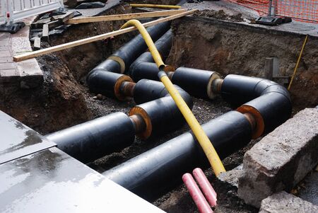 construction of water supply, pipe in the trench