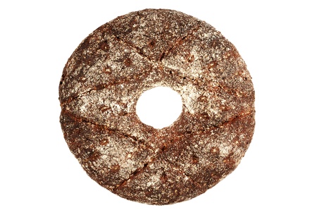 finnish round rye bread on a white background