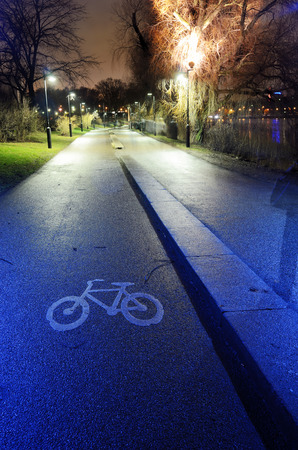 bike path in the park night city, Helsinki, Finlandの写真素材
