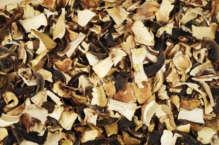 top view of mixed dried mushrooms, fill the frame