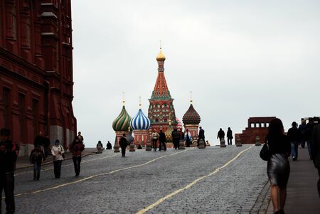MOSCOW, RUSSIA, SEPTEMBER 10, 2008: view of the Red Square, St. Basil's Cathedral and the Mausoleum