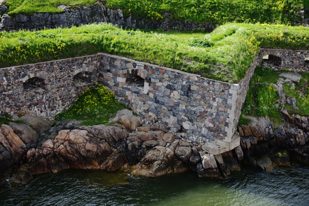 stone walls of Suomenlinna fortress on the shore of the Baltic Sea, Finlandの写真素材