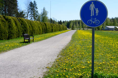 bicycle and footpath along the hedge in Finland in summer