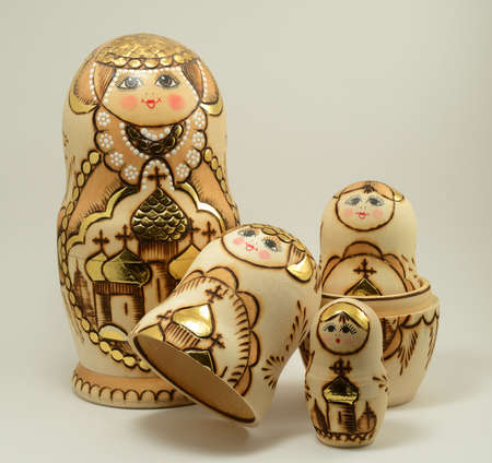 traditional Russian nesting dolls on white backgroundの写真素材