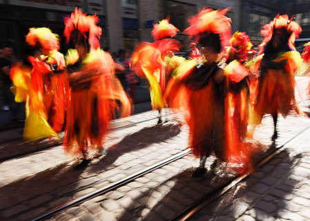 traditional summer samba carnival in Helsinki, Finland, blurry photo taken at long exposure, 2022