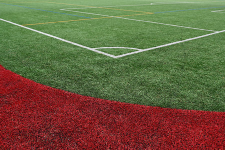 stadium field with artificial turf red and greenの写真素材
