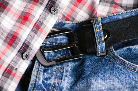 Plaid shirt and pair of jeans. Vintage stylized.の写真素材