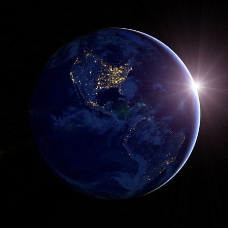 Planet Earth. Night in North America. sunrise.