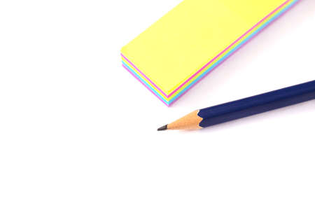 pen and stickers on a white backgroundの写真素材