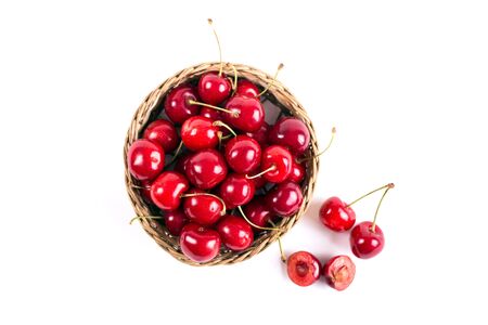 Nice and juicy cherries on a white backgroundの写真素材